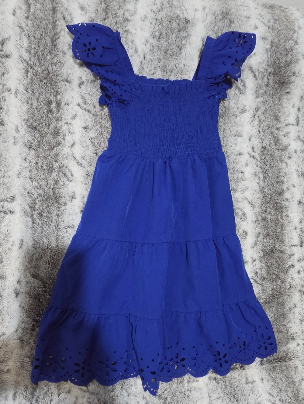 Gir's SHEIN Royal Blue Eyelet Tiered Ruffle Sundress 7Y
